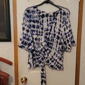 Blue and white semi sheer blouse